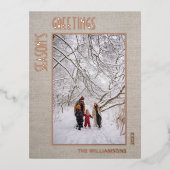 カスタムPhoto On Jute Burlapパタフェイクーンバラ金ゴールド 箔シーズンポストカード (正面)