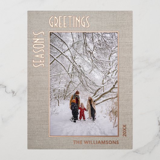 カスタムPhoto On Jute Burlapパタフェイクーンバラ金ゴールド 箔シーズンポストカード (正面)