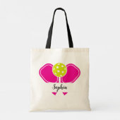 カスタムPickleballプレイヤー名 – ピンクパドル&ボール トートバッグ (裏面)