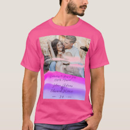 カスタムPink Holography Overlay写真記念日 Tシャツ