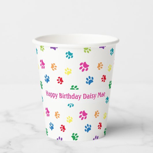 カスタムPink Petカラフル Birthday Partyをプリント 紙コップ (正面)