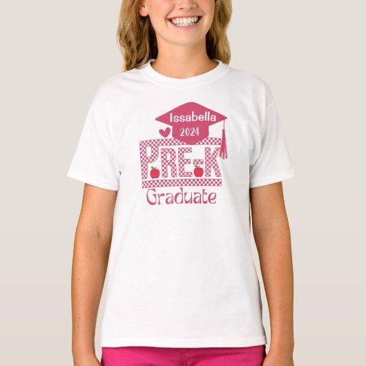 カスタムPre-K Grad Chechars and Cap for Girls Pink Tシャツ (正面)