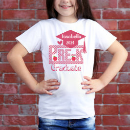 カスタムPre-K Grad Chechars and Cap for Girls Pink Tシャツ