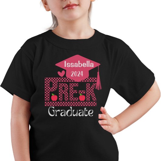カスタムPre-K Grad Chechars and Cap for Girls Pink Tシャツ
