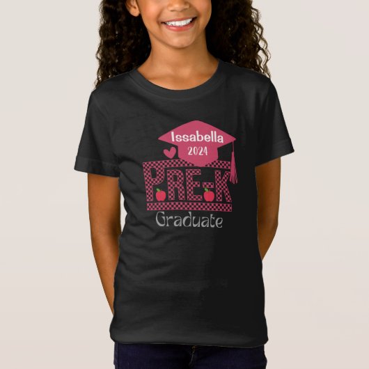 カスタムPre-K Grad Chechars and Cap for Girls Pink Tシャツ (正面)