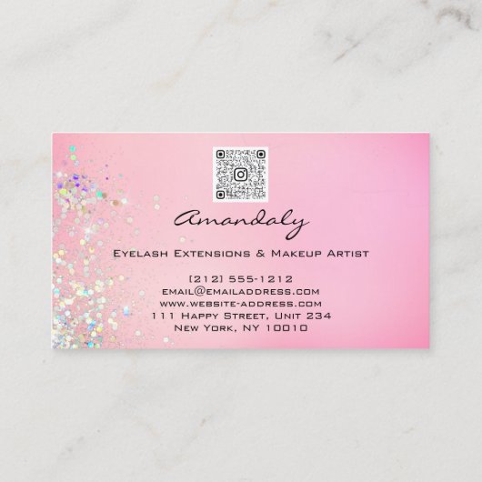 カスタムQrコードピンクグリッターメイクアップリップスティックロゴ 名刺 (裏面)