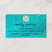 カスタムQrコードロゴソーシャルメディアグリッターティール(緑がかった色) 名刺 (裏面)