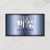 カスタムQRコードロゴレストラン料理シェフブルー 名刺 (正面)