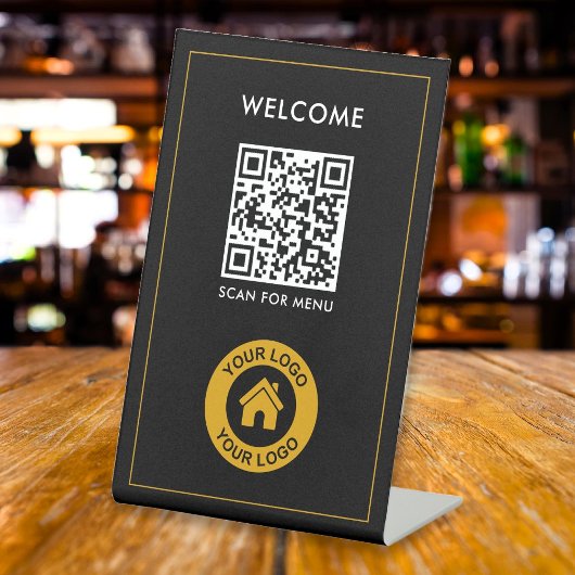 カスタムQRコードロゴ文字モダン事業 台座サイン