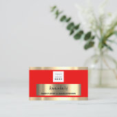 カスタムQRコードロゴ赤金ゴールド 名刺 (スタンド正面)