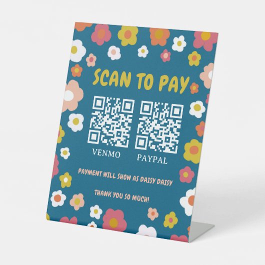 カスタムQRコード付きフラワー柄デザイン「SCAN TO PAY 2」 台座サイン (正面)