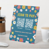カスタムQRコード付きフラワー柄デザイン「SCAN TO PAY 2」 台座サイン (インサイチュ)