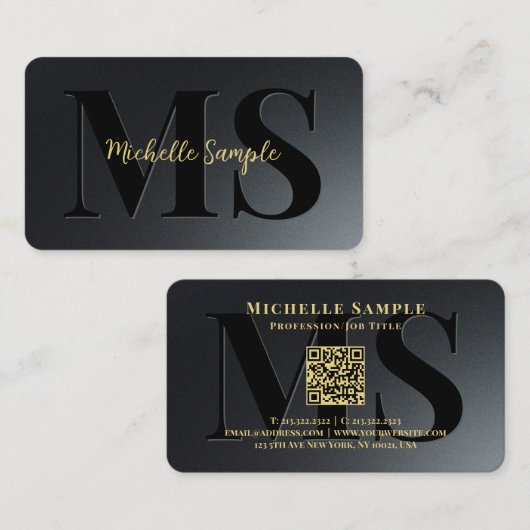 カスタムQRコード文字名高級金ゴールドタイポグラフィ 名刺 (正面/裏面)