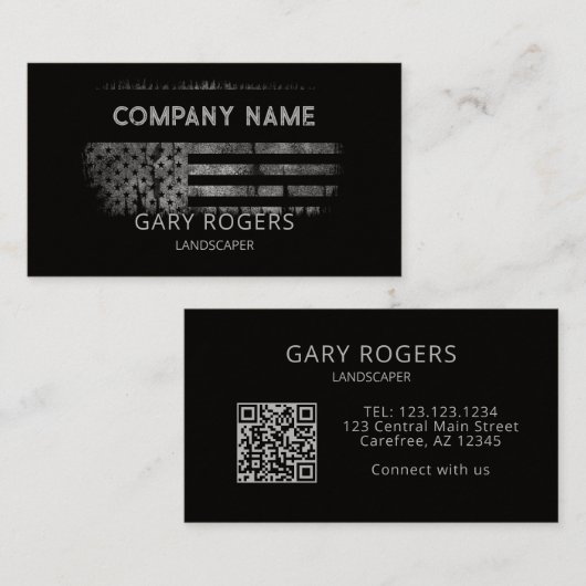カスタムQRコード目地アメリカ国旗 名刺 (正面/裏面)