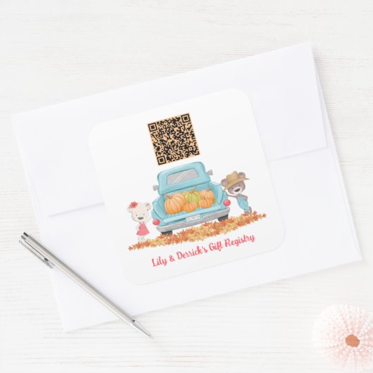 カスタムQRコード秋かぼちゃのテーマギフトレジストリ スクエアシール (封筒)