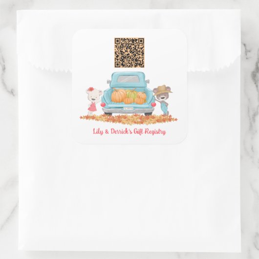 カスタムQRコード秋かぼちゃのテーマギフトレジストリ スクエアシール (バッグ)