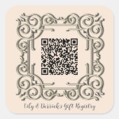カスタムQRコード華美フレーム結婚のギフトレジストリ スクエアシール (正面)