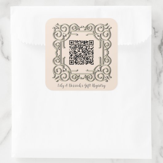 カスタムQRコード華美フレーム結婚のギフトレジストリ スクエアシール (バッグ)