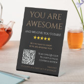 カスタムQRコード黒金ゴールド離れのレビューエレガント 台座サイン (インサイチュ)