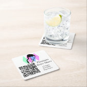 カスタムQRコード カフェ レストラン バー レトロ フラミンゴ スクエアペーパーコースター (インサイチュ)
