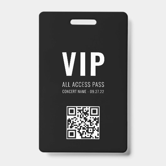 カスタムQRコード ブラック ホワイト VIP オールアクセスパス バッジ (正面)