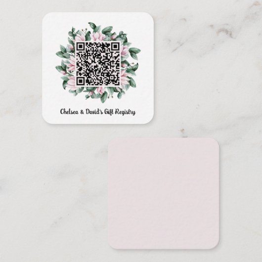 カスタムQRコード マグノリアの花フレーム ギフト登録カード エンクロージャーカード (正面/裏面)