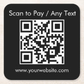 カスタムQRコード/文字黒四角 スクエアペーパーコースター (正面)