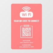 カスタムQRコード 無料Wi-Fiパスワードネットワーク ピンク ウィンドウサイン (シート)