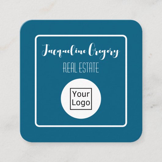 カスタムQRコード 現代のロゴ ネイビー 小規模ビジネス スクエア名刺 (正面)