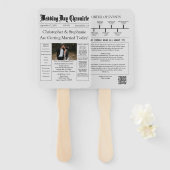 カスタムQRコーミニマルド新聞結婚式 プログラム ハンドファン (正面&裏面)