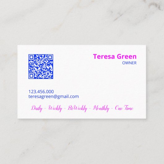 カスタムQRハウスメイドハウスキーパー コーリングカード (裏面)