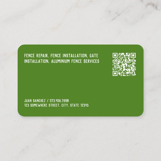 カスタムQRフェンス建物と修理 名刺 (裏面)