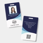 カスタムQRブルー企業の従業員の写真名タグ バッジ (正面＆裏面)