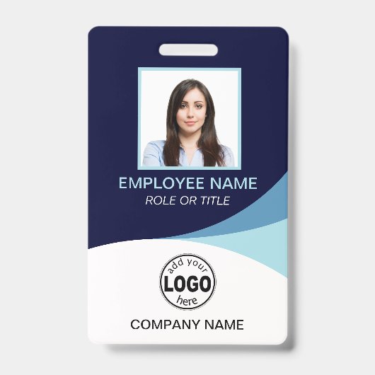 カスタムQRブルー企業の従業員の写真名タグ バッジ (正面)