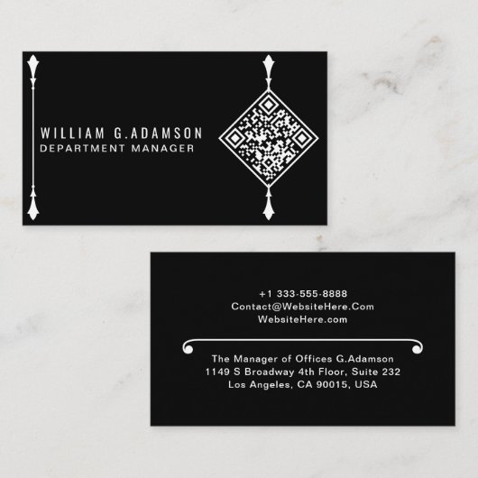 カスタムQRモダンコード | プロフェッショナルシンプルブラック 名刺 (正面/裏面)