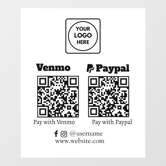 カスタムQR支払い | Venmo & PayPalロゴ表示 ウィンドウサイン (シート)