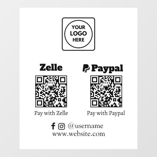 カスタムQR支払い | Zelle & PayPal スキャンロゴ ウィンドウサイン (シート)