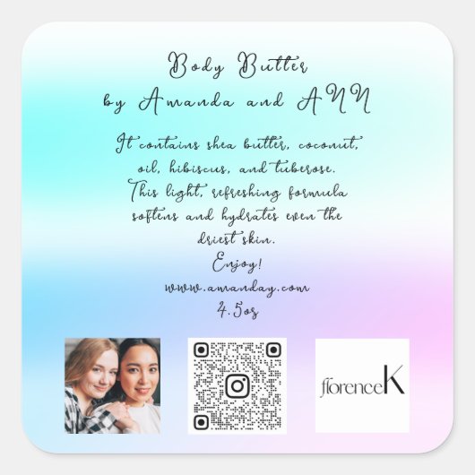 カスタムQRCODEロゴ写真製品説明グラデーション スクエアシール (正面)