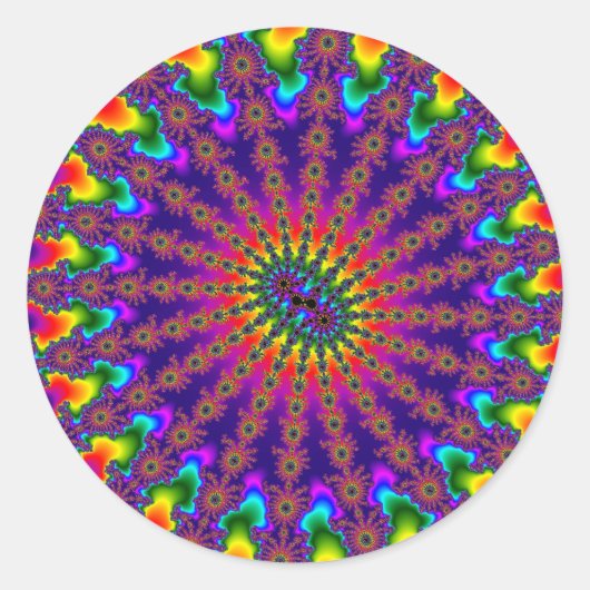 カスタムRainbow Fractal Burst Large Round Stickers ラウンドシール (正面)