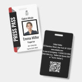 カスタムRed & Black Media Pass | プレスID バッジ (Front & Back)