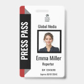 カスタムRed & Black Media Pass | プレスID バッジ (Front)