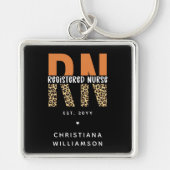 カスタムRN登録ナースレオパードタイポグラフィ キーホルダー (正面)