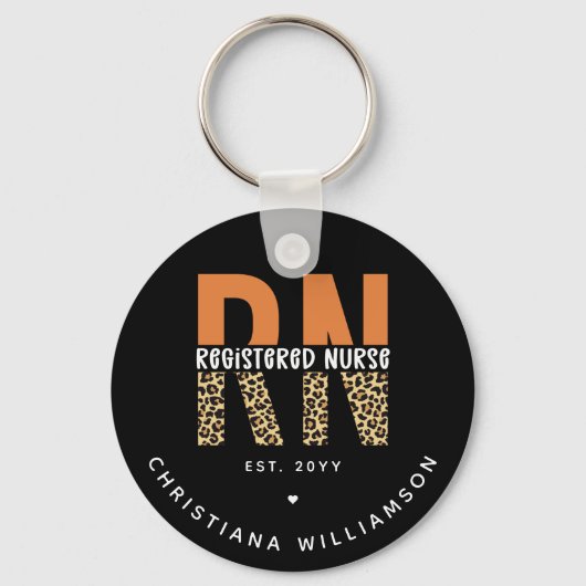 カスタムRN登録ナースレオパードタイポグラフィ キーホルダー (正面)
