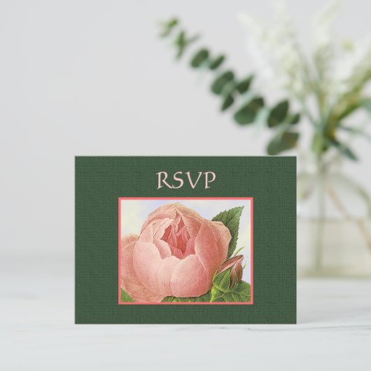 カスタムRSVPボタニカルピンクローゼハガキ インビテーションポストカード (スタンド正面)