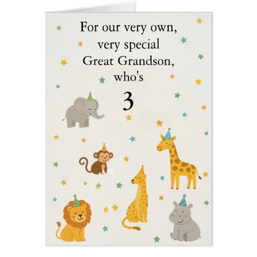 カスタムSafari Animal Kids Ageフォト誕生日カード (正面)