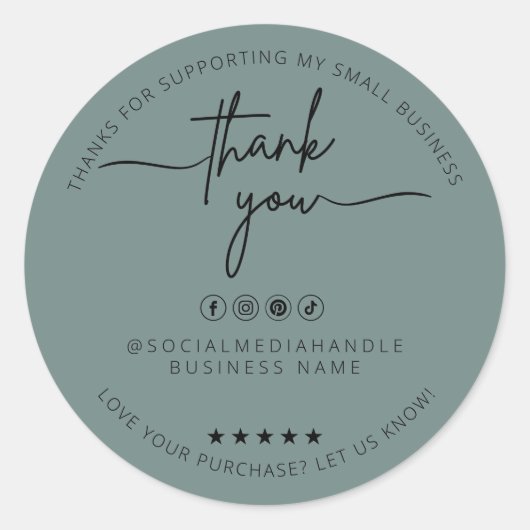 カスタムSage Greenステッカーありがとうラベル ラウンドシール (正面)
