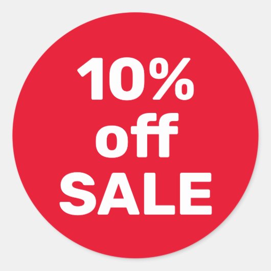 カスタムSALEステッカー 10% オフ 赤 白 ラウンドシール (正面)