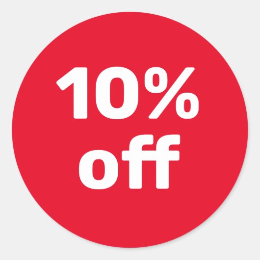 カスタムSALEステッカー 10% オフ 赤 白 ラウンドシール (正面)