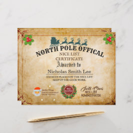 カスタムSanta Officers Nice List Christmas Cert