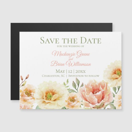 カスタムSave The Date Magnet - Water Color Flowers (正面/裏面)